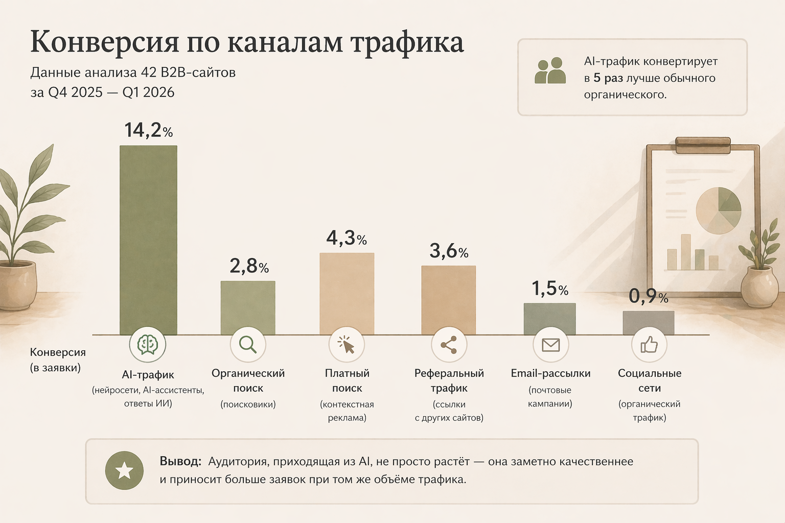 AI-трафик конвертирует в пять раз лучше обычного