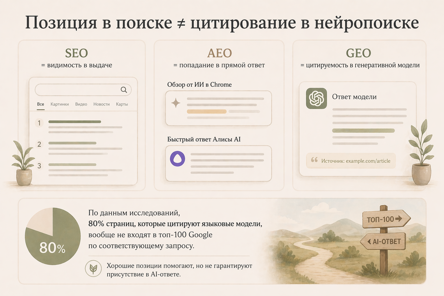 Цитирование в AI-ответе не определяется позицией в поисковой выдаче