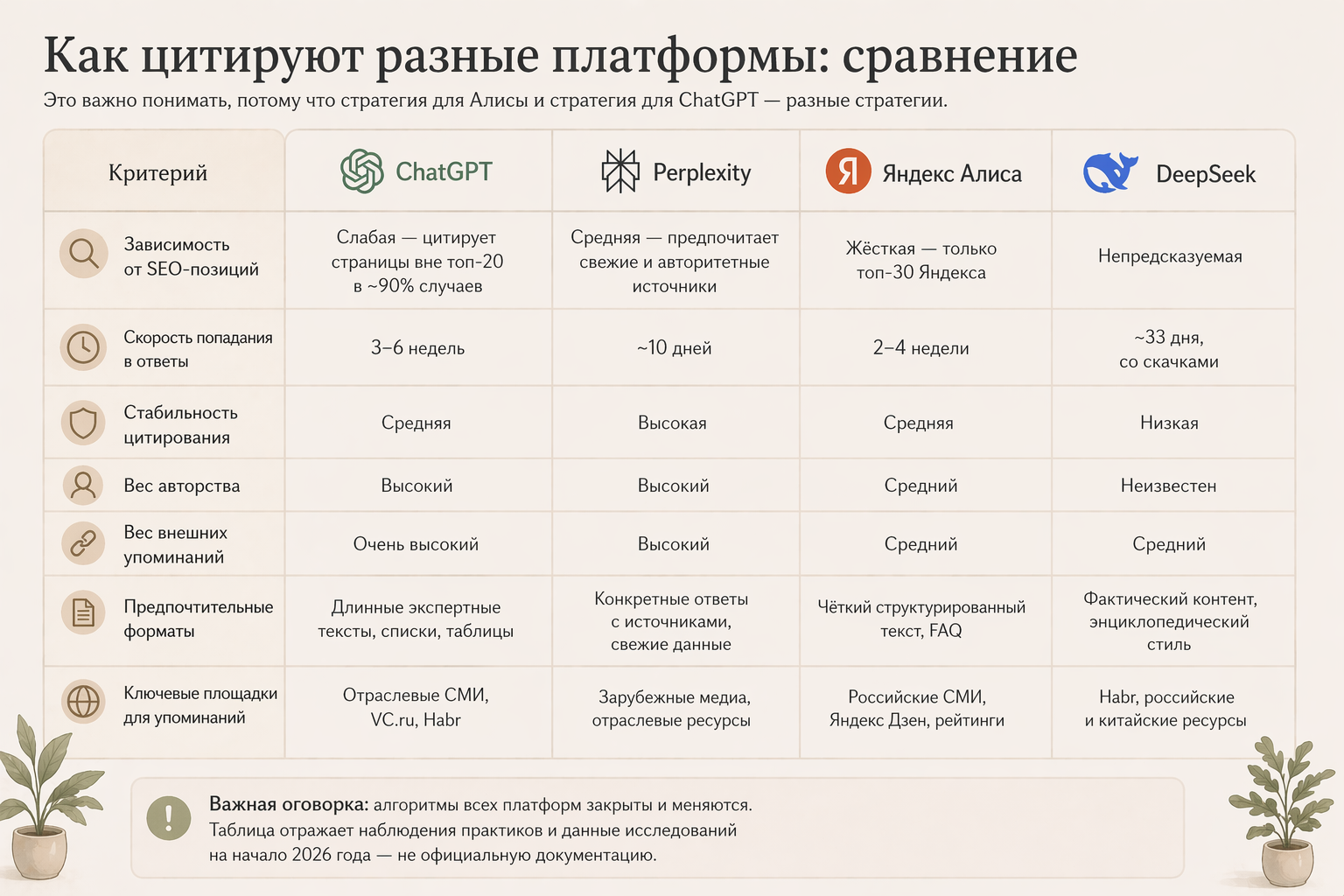 Сравнение платформ: ChatGPT, Perplexity, Яндекс Алиса и DeepSeek